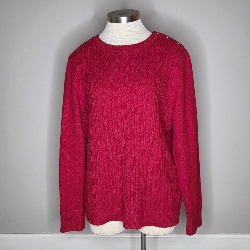 Red Cable Knit Sweater Cotton Blend XL Talbots